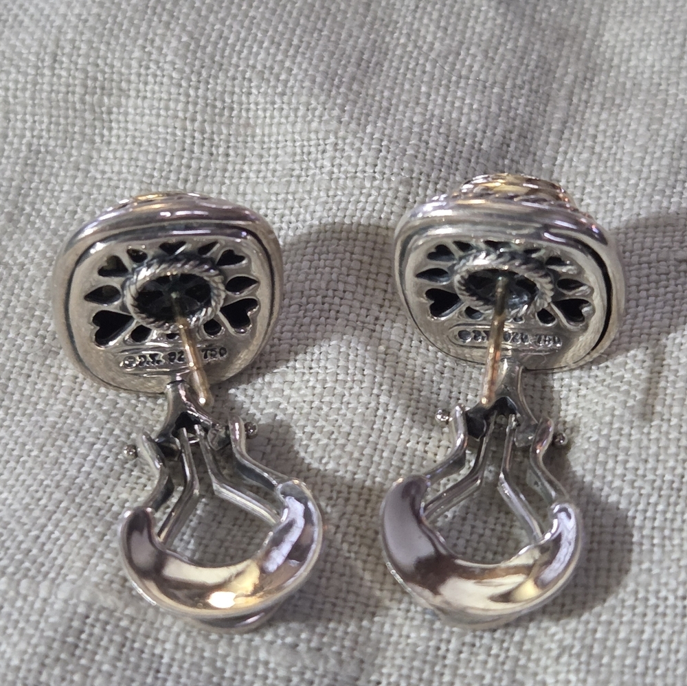 David Yurman Pave Diamond Albion Earrings, SS & 14k, Omega Backs - Picture 7 of 13